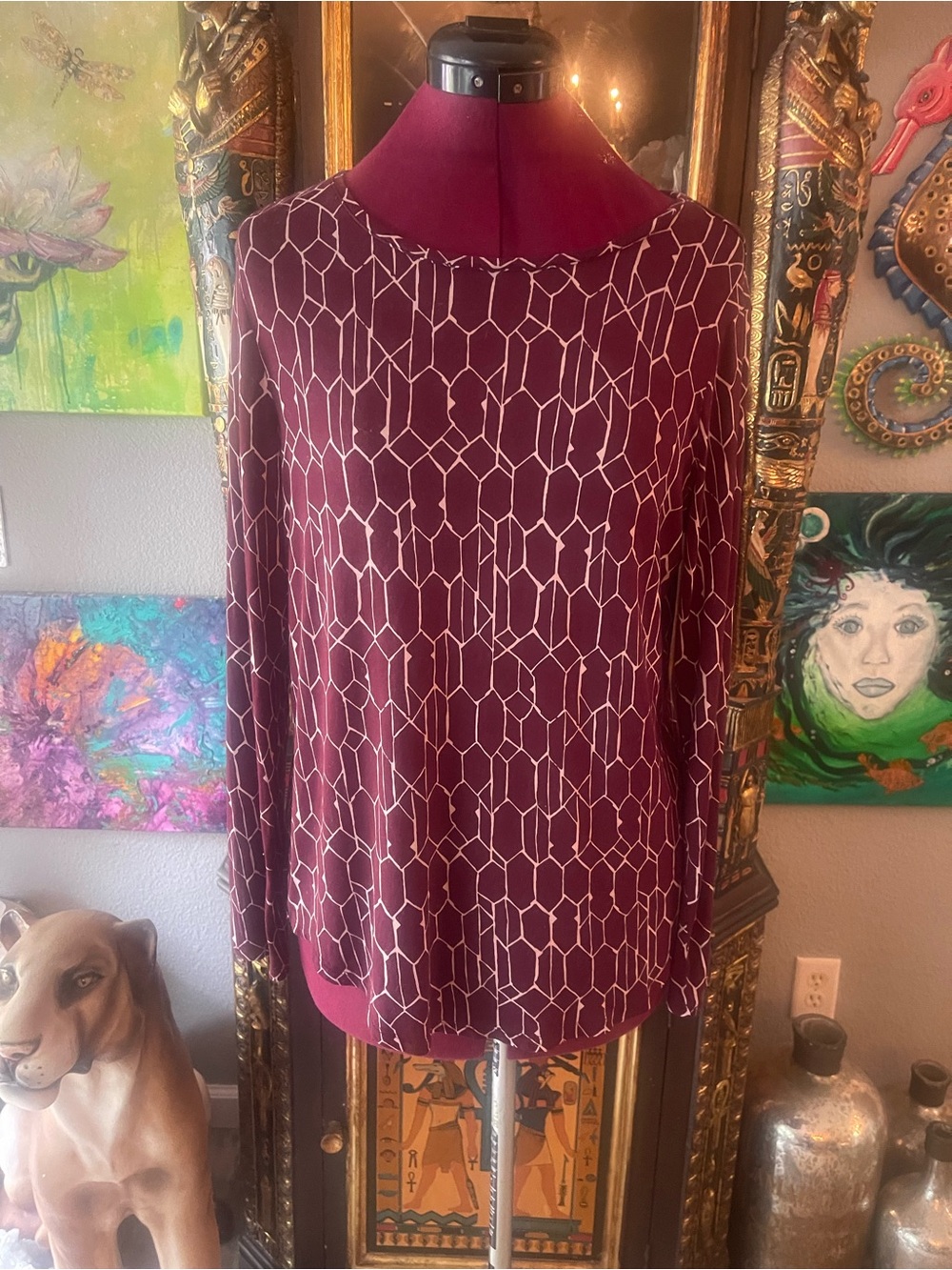 Apt. 9 Burgundy Geometric Long-Sleeve Top